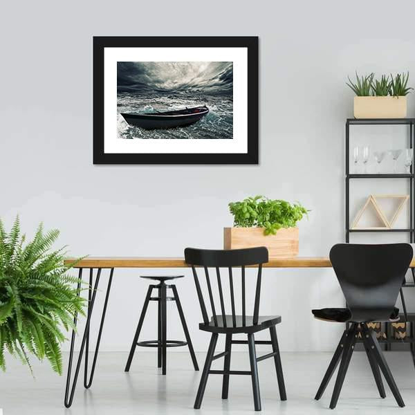 Boat In Stormy Sea Canvas Wall Art-3 Horizontal-Gallery Wrap-25" x 16"-Tiaracle