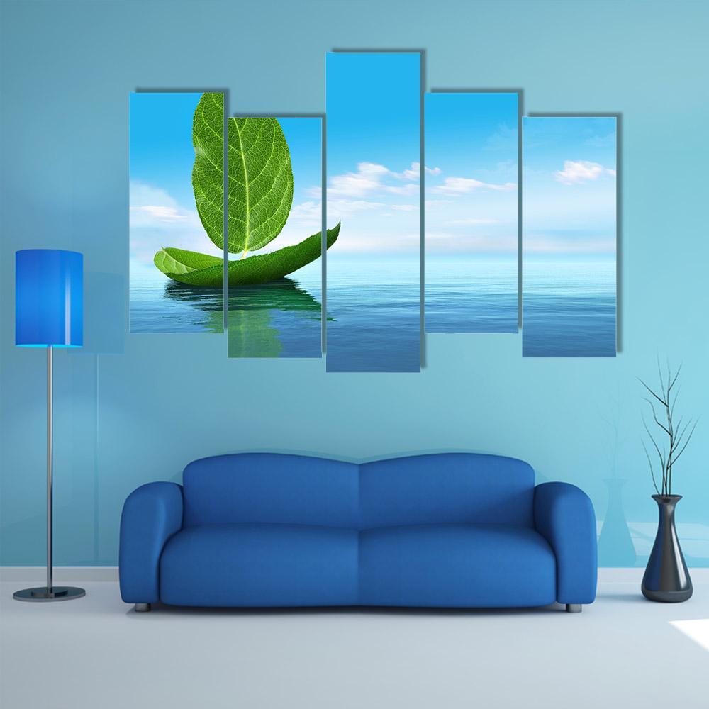 Boat Of Leaves Canvas Wall Art-5 Pop-Gallery Wrap-47" x 32"-Tiaracle