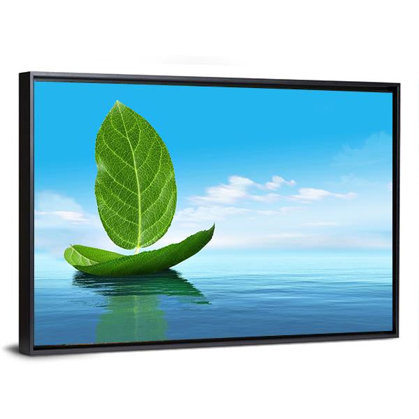 Boat Of Leaves Canvas Wall Art-3 Horizontal-Gallery Wrap-25" x 16"-Tiaracle