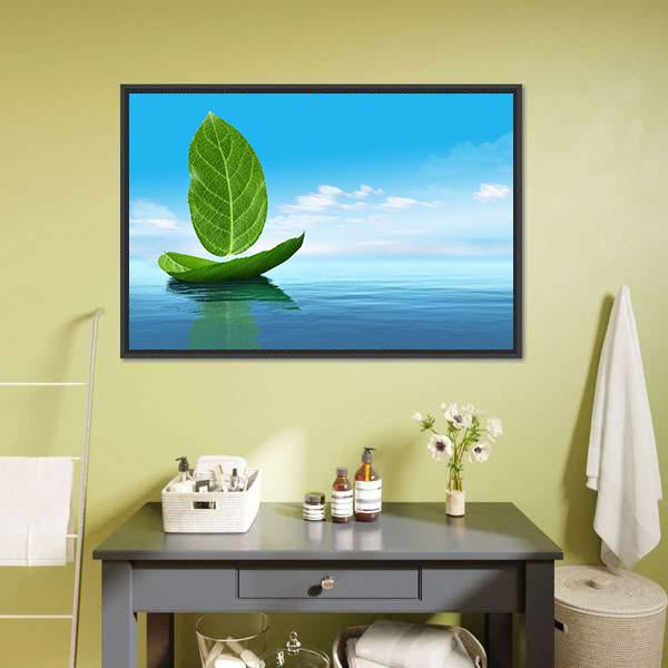 Boat Of Leaves Canvas Wall Art-3 Horizontal-Gallery Wrap-25" x 16"-Tiaracle
