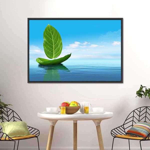 Boat Of Leaves Canvas Wall Art-3 Horizontal-Gallery Wrap-25" x 16"-Tiaracle