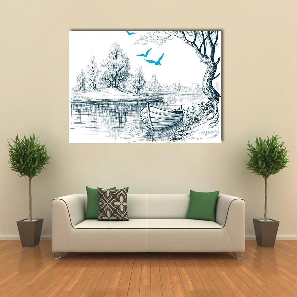 Boat On River Delta Canvas Wall Art-1 Piece-Gallery Wrap-48" x 32"-Tiaracle