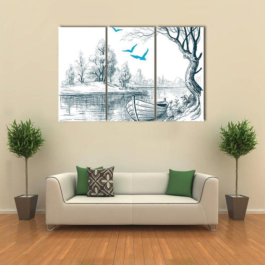 Boat On River Delta Canvas Wall Art-3 Horizontal-Gallery Wrap-37" x 24"-Tiaracle