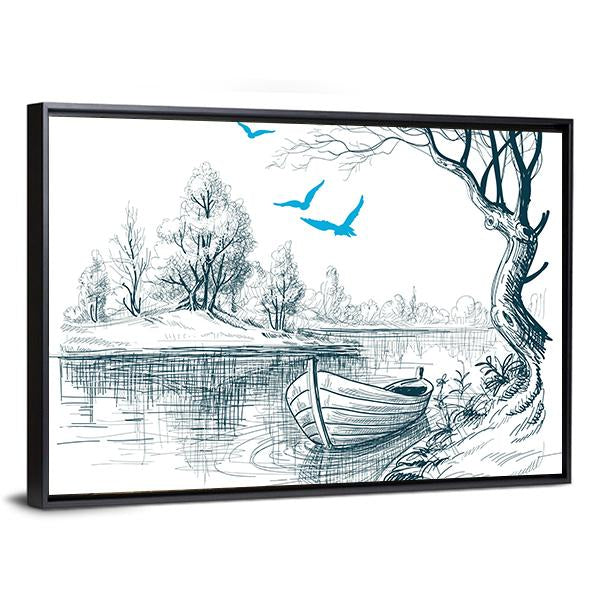 Boat On River Delta Canvas Wall Art-3 Horizontal-Gallery Wrap-25" x 16"-Tiaracle