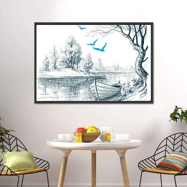 Boat On River Delta Canvas Wall Art-3 Horizontal-Gallery Wrap-25" x 16"-Tiaracle