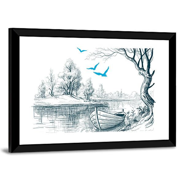 Boat On River Delta Canvas Wall Art-3 Horizontal-Gallery Wrap-25" x 16"-Tiaracle