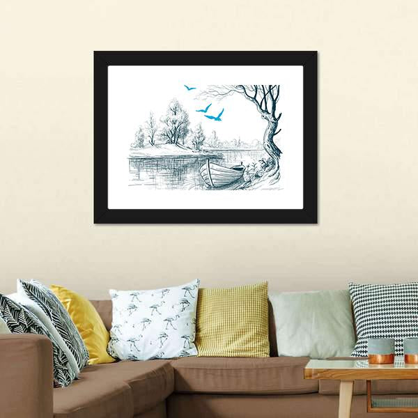 Boat On River Delta Canvas Wall Art-3 Horizontal-Gallery Wrap-25" x 16"-Tiaracle