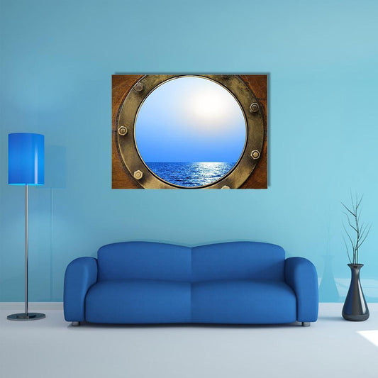 Boat Porthole With Ocean Canvas Wall Art-1 Piece-Gallery Wrap-48" x 32"-Tiaracle