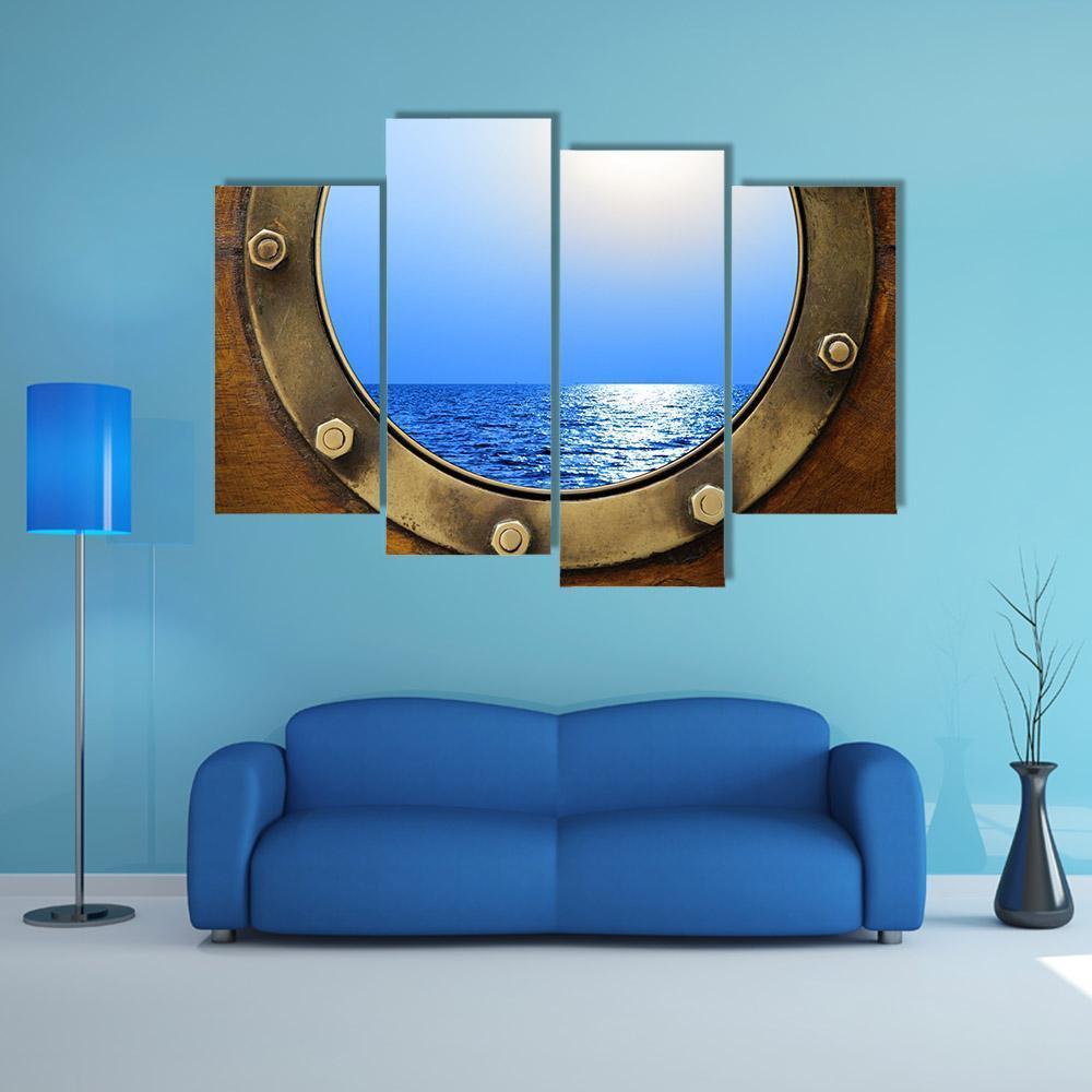 Boat Porthole With Ocean Canvas Wall Art-4 Pop-Gallery Wrap-50" x 32"-Tiaracle