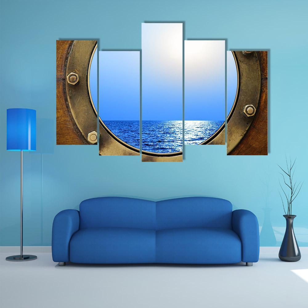 Boat Porthole With Ocean Canvas Wall Art-5 Pop-Gallery Wrap-47" x 32"-Tiaracle