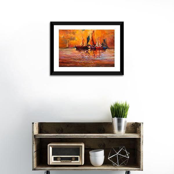 Boats & Sea Illustration Canvas Wall Art-1 Piece-Framed Print-20" x 16"-Tiaracle