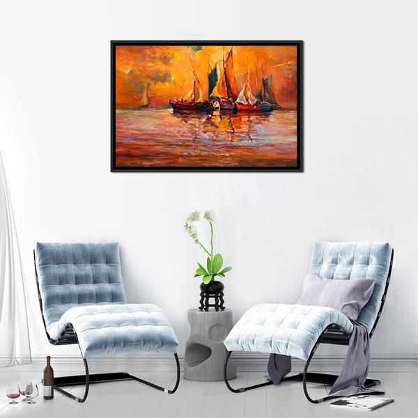 Boats & Sea Illustration Canvas Wall Art-3 Horizontal-Gallery Wrap-25" x 16"-Tiaracle