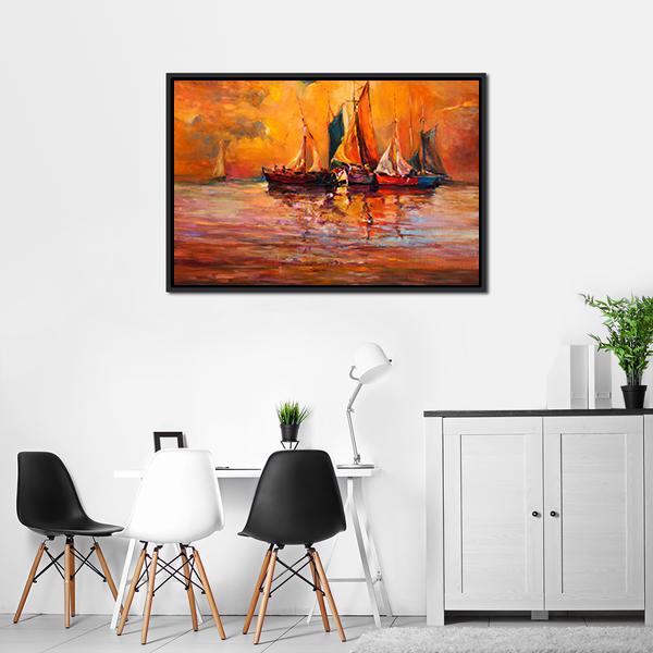 Boats & Sea Illustration Canvas Wall Art-3 Horizontal-Gallery Wrap-25" x 16"-Tiaracle