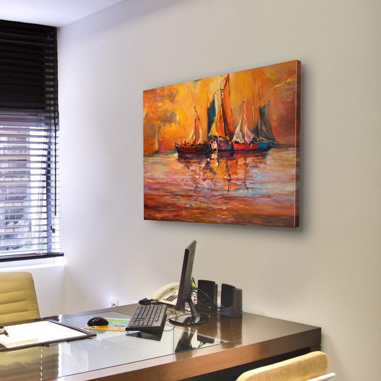 Boats & Sea Illustration Canvas Wall Art-3 Horizontal-Gallery Wrap-25" x 16"-Tiaracle