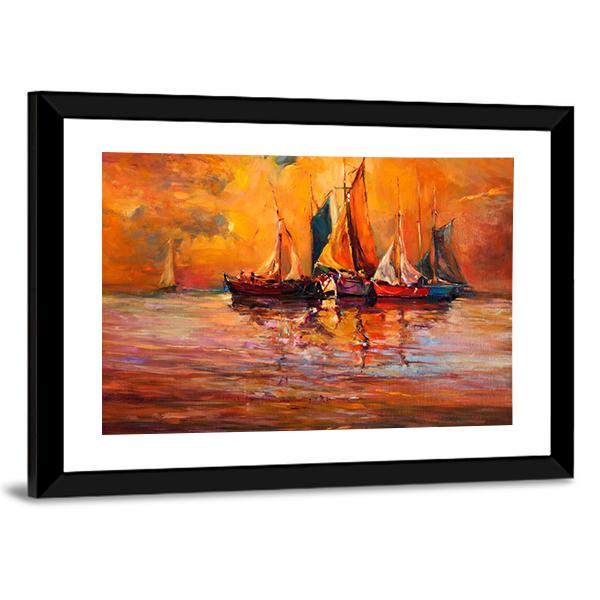 Boats & Sea Illustration Canvas Wall Art-3 Horizontal-Gallery Wrap-25" x 16"-Tiaracle