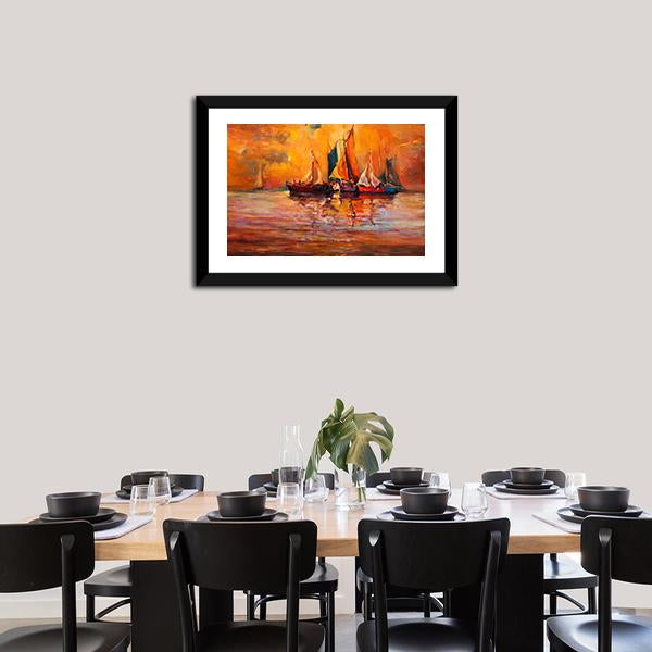 Boats & Sea Illustration Canvas Wall Art-3 Horizontal-Gallery Wrap-25" x 16"-Tiaracle