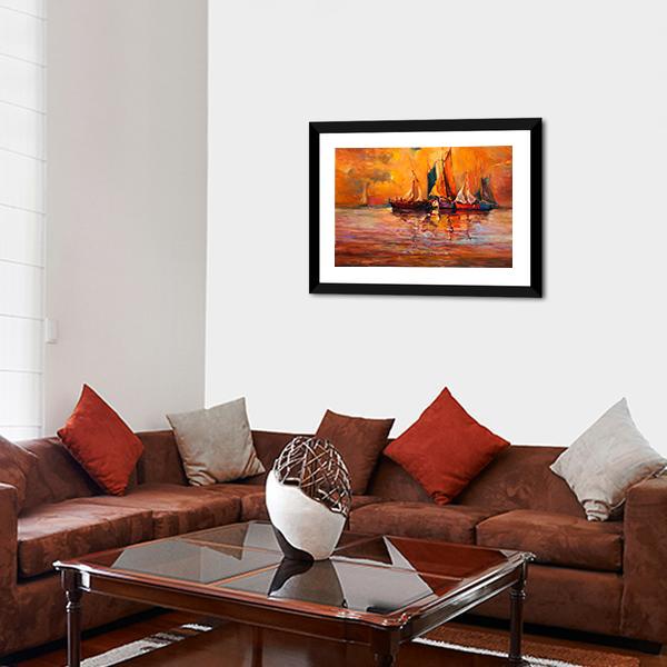 Boats & Sea Illustration Canvas Wall Art-3 Horizontal-Gallery Wrap-25" x 16"-Tiaracle