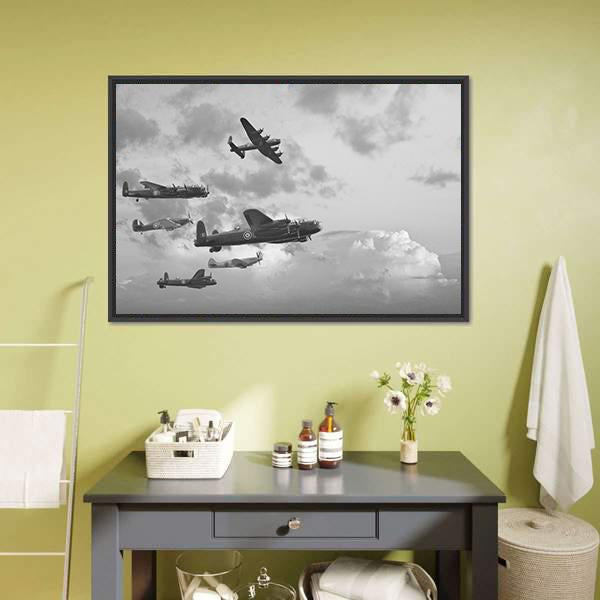 Bombers In World War ll Canvas Wall Art-1 Piece-Floating Frame-24" x 16"-Tiaracle