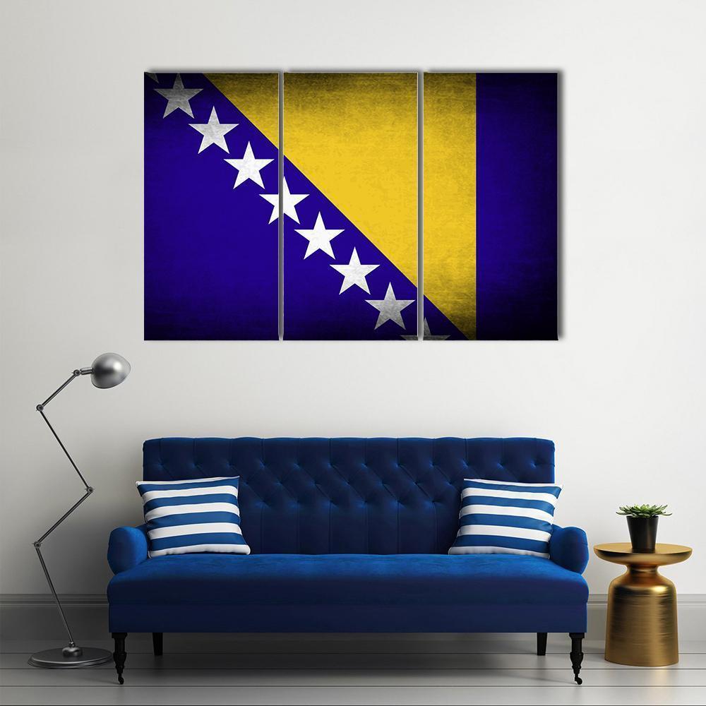 Bosnia & Herzegovina Flag Canvas Wall Art-3 Horizontal-Gallery Wrap-37" x 24"-Tiaracle