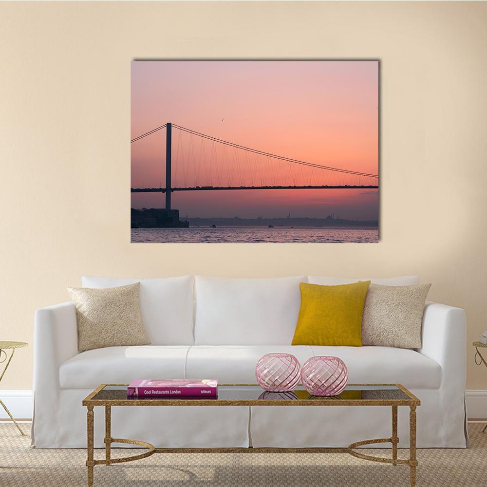 Bosphorus Bridge At Sunset Canvas Wall Art-1 Piece-Gallery Wrap-48" x 32"-Tiaracle
