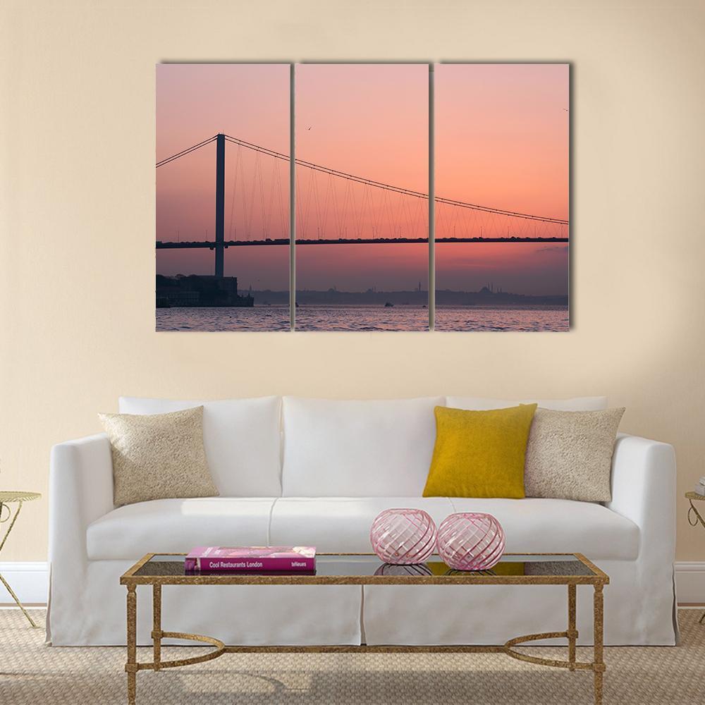 Bosphorus Bridge At Sunset Canvas Wall Art-3 Horizontal-Gallery Wrap-37" x 24"-Tiaracle