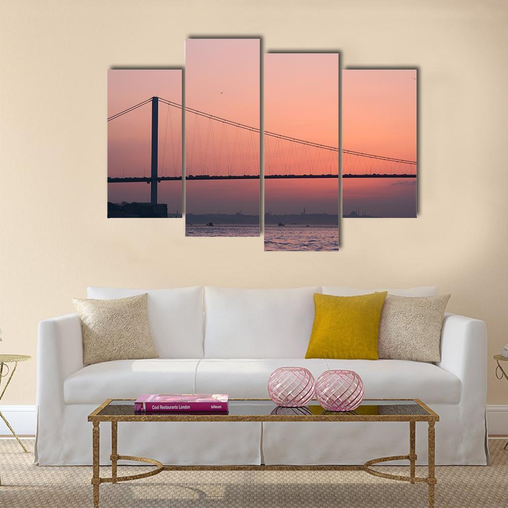 Bosphorus Bridge At Sunset Canvas Wall Art-4 Pop-Gallery Wrap-50" x 32"-Tiaracle