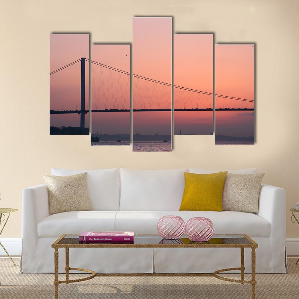 Bosphorus Bridge At Sunset Canvas Wall Art-5 Pop-Gallery Wrap-47" x 32"-Tiaracle