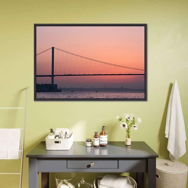 Bosphorus Bridge At Sunset Canvas Wall Art-3 Horizontal-Gallery Wrap-25" x 16"-Tiaracle