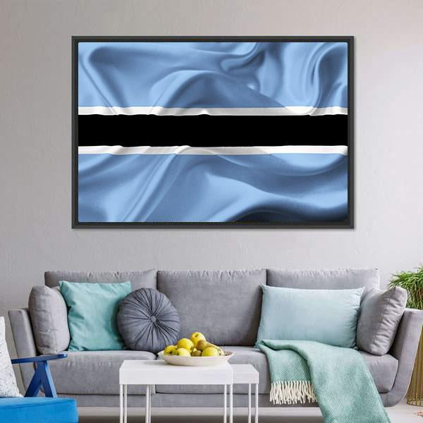 Botswana Waving Flag Canvas Wall Art-1 Piece-Floating Frame-24" x 16"-Tiaracle