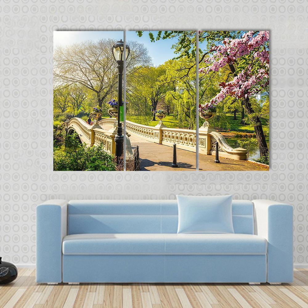 Bow Bridge In Central Park Canvas Wall Art-3 Horizontal-Gallery Wrap-37" x 24"-Tiaracle