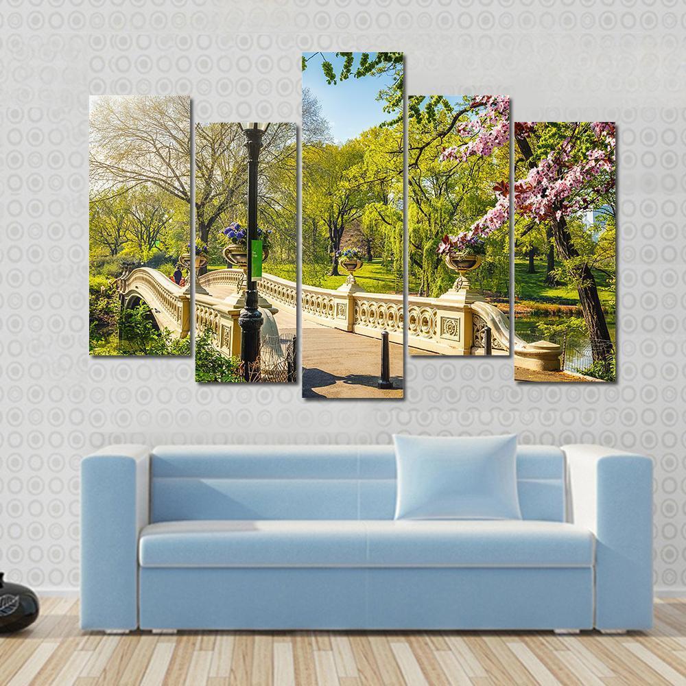 Bow Bridge In Central Park Canvas Wall Art-5 Pop-Gallery Wrap-47" x 32"-Tiaracle