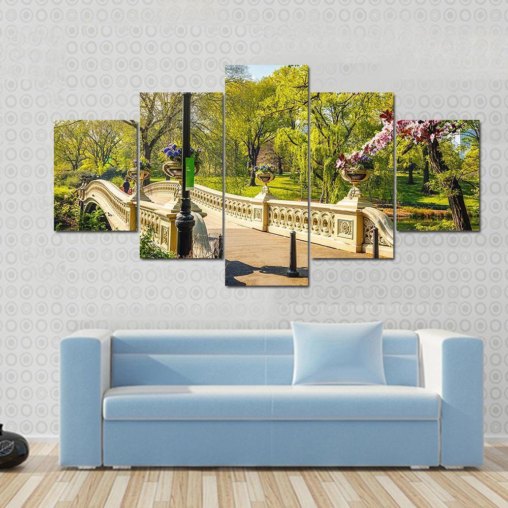 Bow Bridge In Central Park Canvas Wall Art-5 Star-Gallery Wrap-62" x 32"-Tiaracle