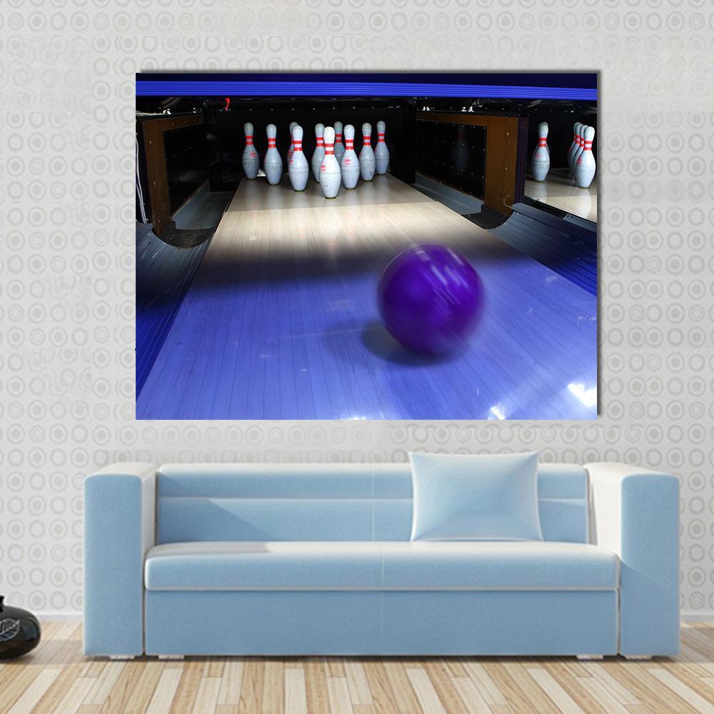 Bowling Ball & Pins Canvas Wall Art-1 Piece-Gallery Wrap-48" x 32"-Tiaracle