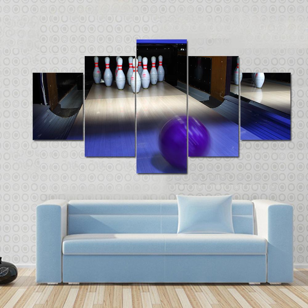 Bowling Ball & Pins Canvas Wall Art-5 Star-Gallery Wrap-62" x 32"-Tiaracle