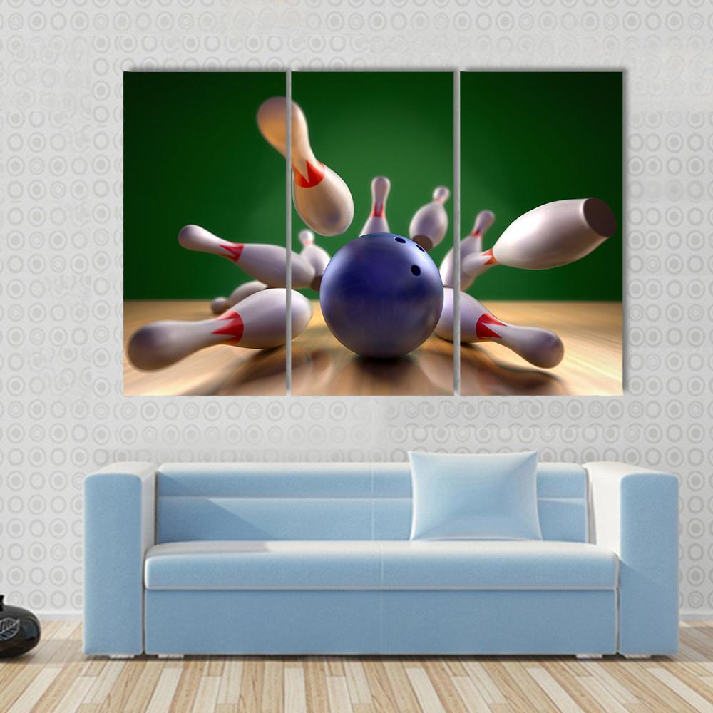 Perfect Bowling Strike Canvas Wall Art-3 Horizontal-Gallery Wrap-37" x 24"-Tiaracle