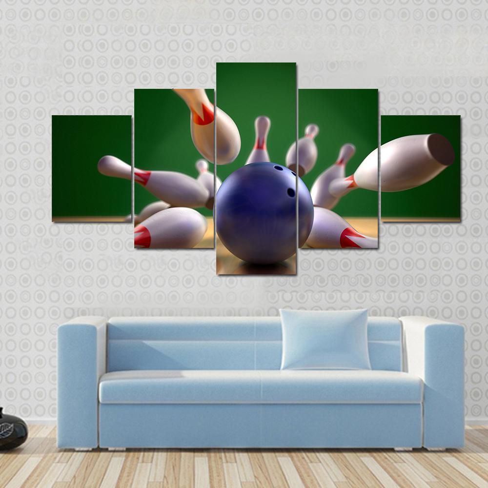 Perfect Bowling Strike Canvas Wall Art-5 Star-Gallery Wrap-62" x 32"-Tiaracle