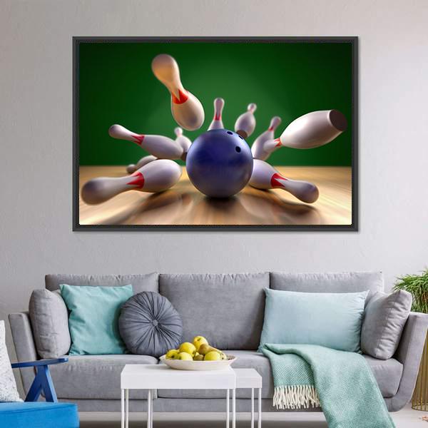 Perfect Bowling Strike Canvas Wall Art-1 Piece-Floating Frame-24" x 16"-Tiaracle