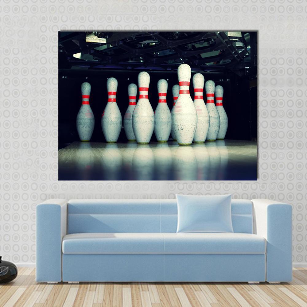 Bowling Pins Closeup Canvas Wall Art-1 Piece-Gallery Wrap-48" x 32"-Tiaracle