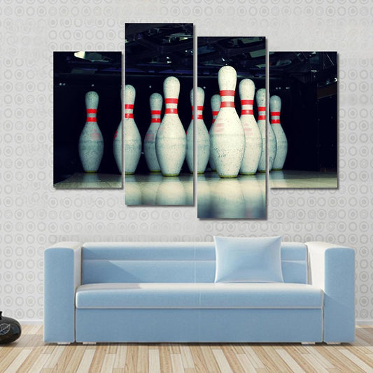 Bowling Pins Closeup Canvas Wall Art-4 Pop-Gallery Wrap-50" x 32"-Tiaracle