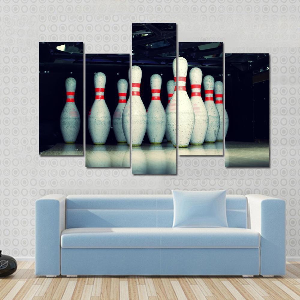 Bowling Pins Closeup Canvas Wall Art-5 Pop-Gallery Wrap-47" x 32"-Tiaracle