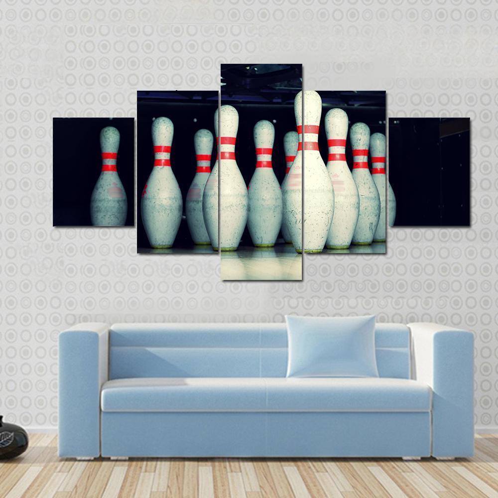 Bowling Pins Closeup Canvas Wall Art-5 Star-Gallery Wrap-62" x 32"-Tiaracle