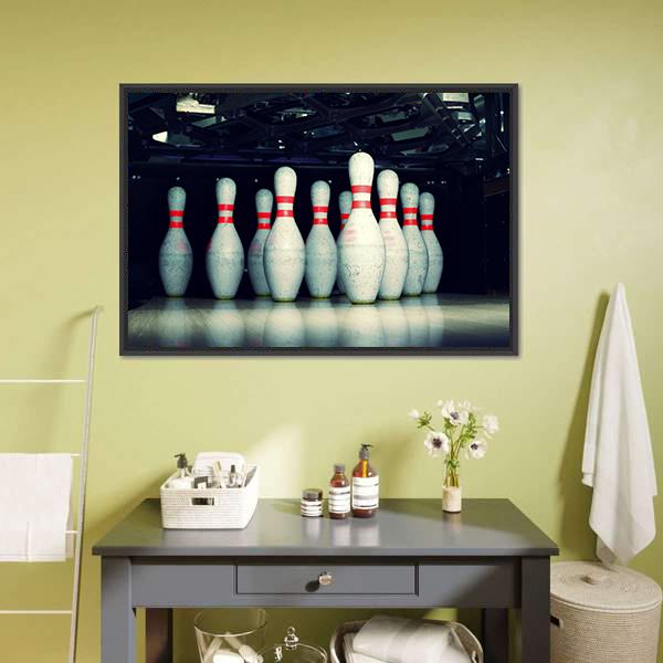 Bowling Pins Closeup Canvas Wall Art-3 Horizontal-Gallery Wrap-25" x 16"-Tiaracle