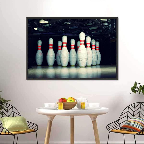 Bowling Pins Closeup Canvas Wall Art-3 Horizontal-Gallery Wrap-25" x 16"-Tiaracle