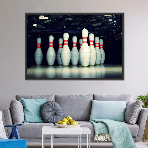 Bowling Pins Closeup Canvas Wall Art-1 Piece-Floating Frame-24" x 16"-Tiaracle