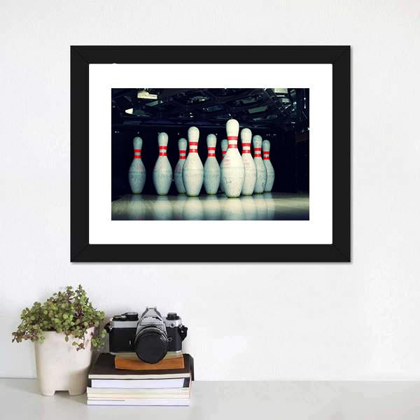 Bowling Pins Closeup Canvas Wall Art-1 Piece-Framed Print-20" x 16"-Tiaracle