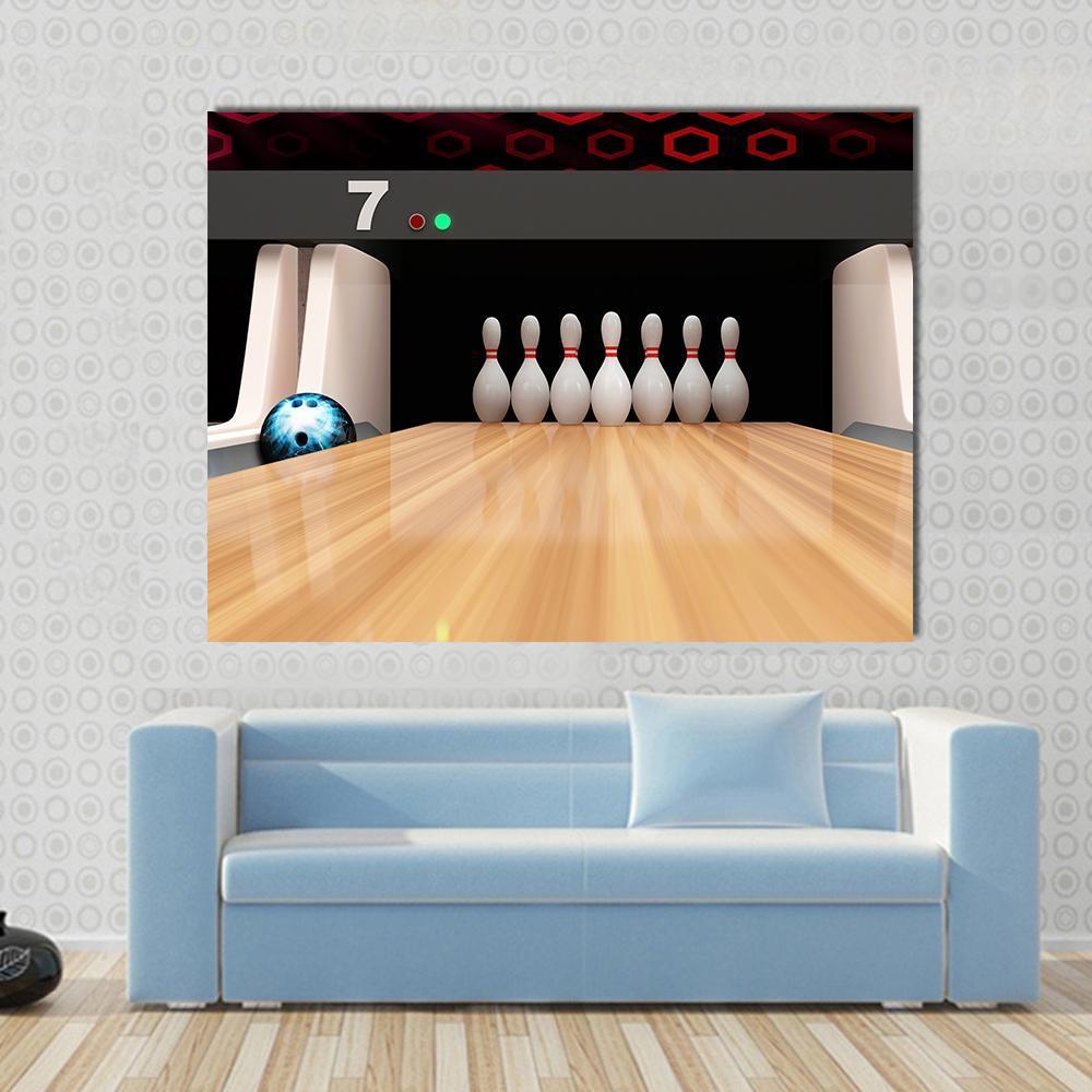 Bowling Pins On Wooden Lane Canvas Wall Art-1 Piece-Gallery Wrap-48" x 32"-Tiaracle