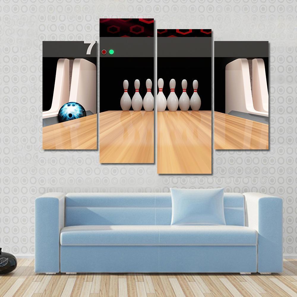 Bowling Pins On Wooden Lane Canvas Wall Art-4 Pop-Gallery Wrap-50" x 32"-Tiaracle