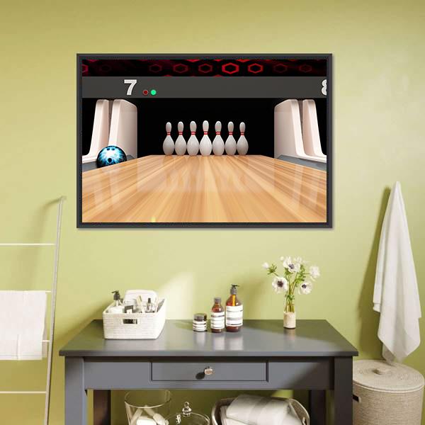 Bowling Pins On Wooden Lane Canvas Wall Art-3 Horizontal-Gallery Wrap-25" x 16"-Tiaracle