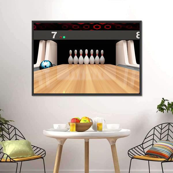 Bowling Pins On Wooden Lane Canvas Wall Art-3 Horizontal-Gallery Wrap-25" x 16"-Tiaracle