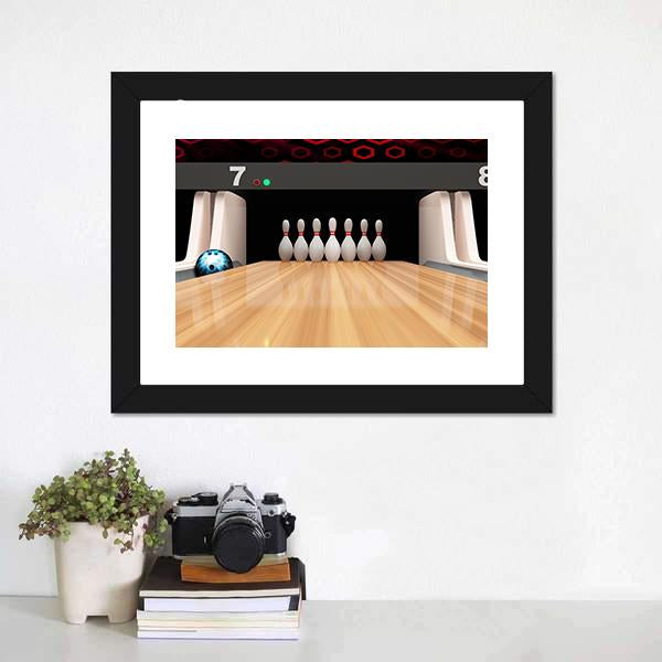 Bowling Pins On Wooden Lane Canvas Wall Art-1 Piece-Framed Print-20" x 16"-Tiaracle